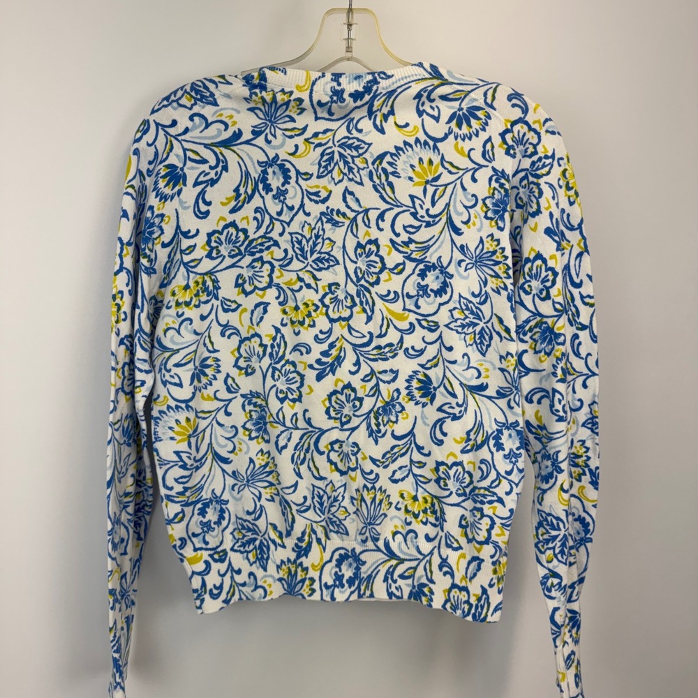 Ann Taylor Floral Cotton Button Front Cardigan Blue White Yellow Size S NWT - Picture 11 of 12